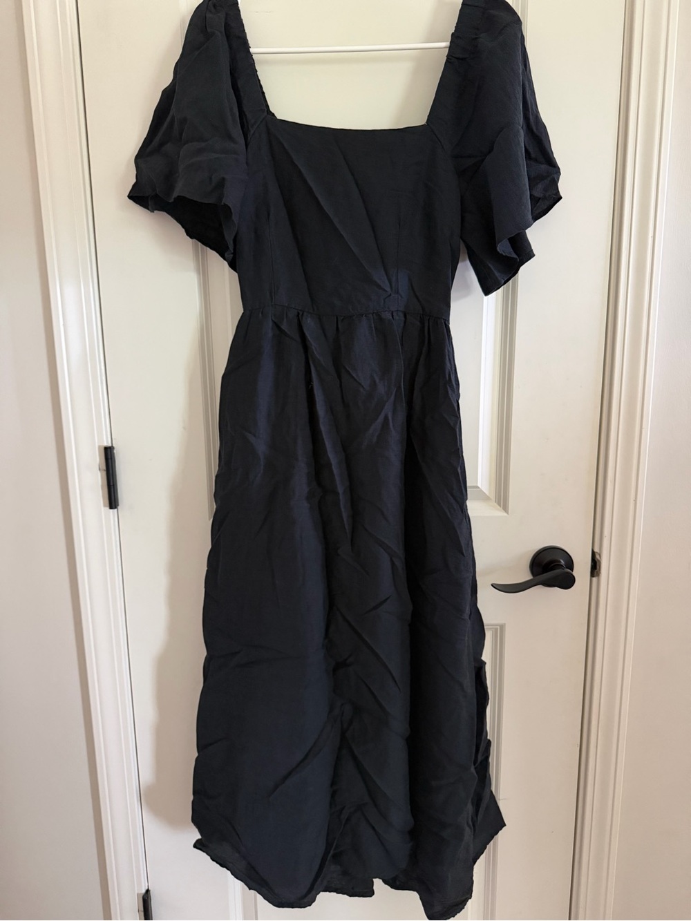 a new day Black Midi Dress with Puff Sleeves and back cut out